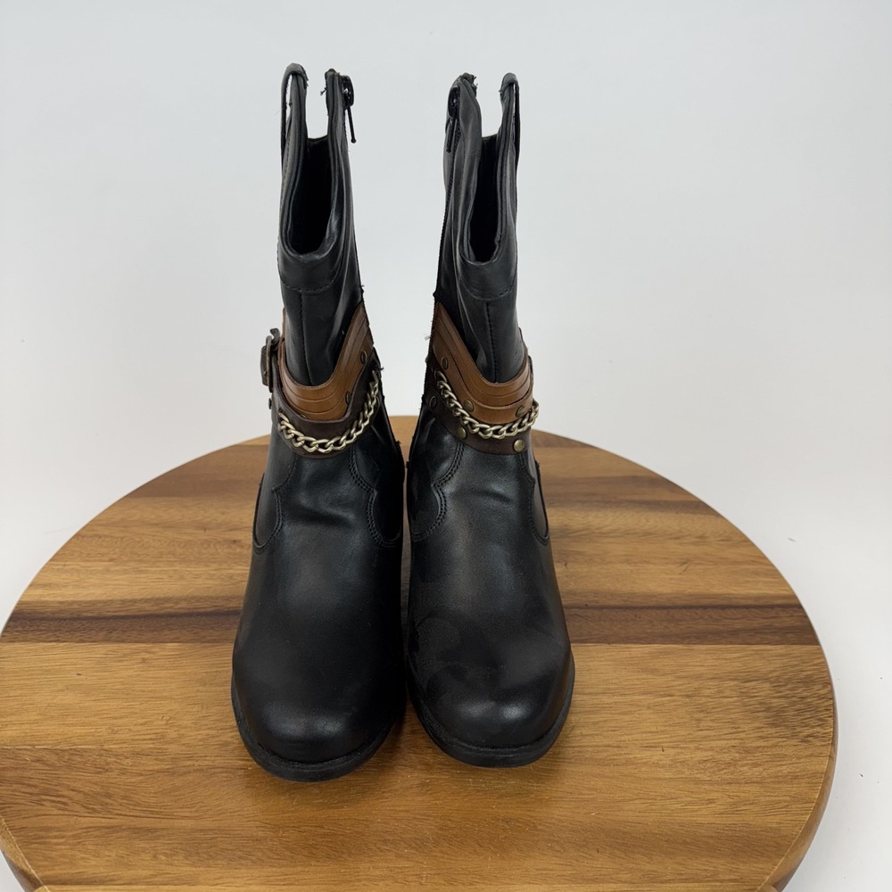 Womens Sandro Moscoloni Robin Belted Black Leather Cowboy Boots Size 5.5 M GUC - Picture 4 of 8